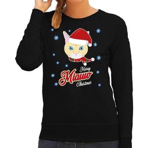 Foute Kersttrui / sweater - Merry Miauw Christmas - kat / poes - zwart voor dames - kerstkleding / kerst outfit