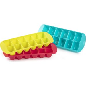 3x stuks IJsblokjes/ijsklontjes bakjes in 3 felle kleuren 29 x 11 x 4 cm - Geel, roze en aqua-blauw - ijsklontjes maken