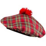 Boland Carnaval verkleed hoed/baret in Schotse ruit - rood - polyester - heren - Schotland