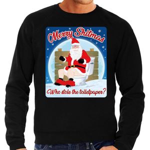 Foute Kersttrui / sweater - Merry Shitmas Who stole the toiletpaper - zwart voor heren - kerstkleding / kerst outfit