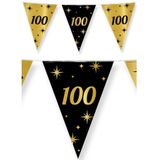 Leeftijd verjaardag feestartikelen pakket vlaggetjes/ballonnen 100 jaar zwart/goud - 18x ballonnen/3x vlaggenlijnen