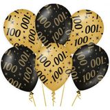 Leeftijd verjaardag feestartikelen pakket vlaggetjes/ballonnen 100 jaar zwart/goud - 18x ballonnen/3x vlaggenlijnen
