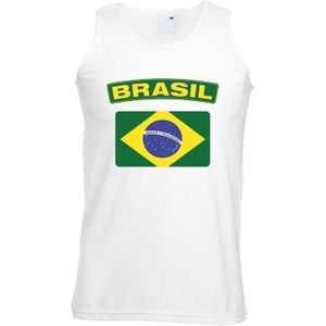 Brazilie singlet shirt/ tanktop met Braziliaanse vlag wit heren