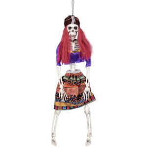 Horror decoratie hangend skelet meisjes piraat/gipsy 40 cm - Halloween thema versiering poppen