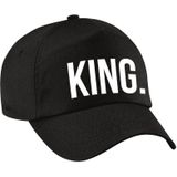 King pet  / baseball cap zwart met witte bedrukking voor heren - Koningsdag - feestpet / verkleedpet