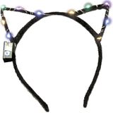 Verkleed/feest diadeem katten/poezen oren/oortjes - 2x - multi kleurig - meisjes - LED licht - carnaval