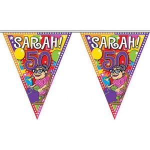 Leeftijd versiering vlaggenlijn / vlaggetjes / slinger Sarah 50 jaar geworden thema 10 meter