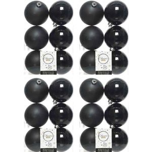 24x Zwarte kunststof kerstballen 8 cm - Mat/glans - Onbreekbare plastic kerstballen - Kerstboomversiering zwart