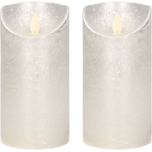 2x Zilveren LED Kaarsen / Stompkaarsen 15 cm - Luxe Kaarsen Op Batterijen met Bewegende Vlam