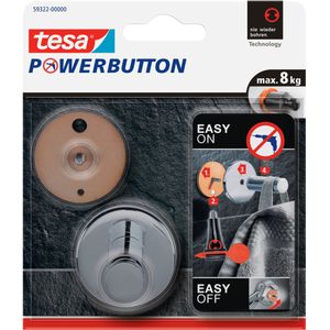 3x Tesa Powerbutton chroom ronde haken large - Klusbenodigdheden - Huishouding - Tesa - Powerbutton - Ophanghaken/ophanghaakjes - Badkamer/keuken haken