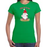 Bellatio Decorations fout kersttrui t-shirt dames - Wijn kabouter/gnoom - groen - Doordrinken