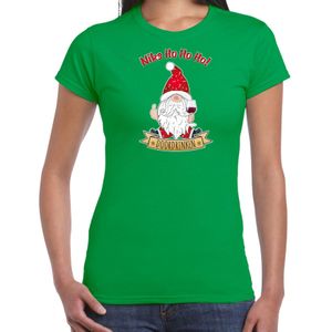 Bellatio Decorations fout kersttrui t-shirt dames - Wijn kabouter/gnoom - groen - Doordrinken
