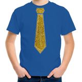 Bellatio Decorations Verkleed t-shirt voor kinderen - glitter stropdas - blauw - jongen - carnaval