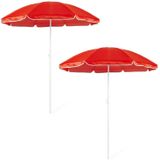 2x Verstelbare strand/tuin parasols rood 150 cm - Zonbescherming - Voordelige parasols