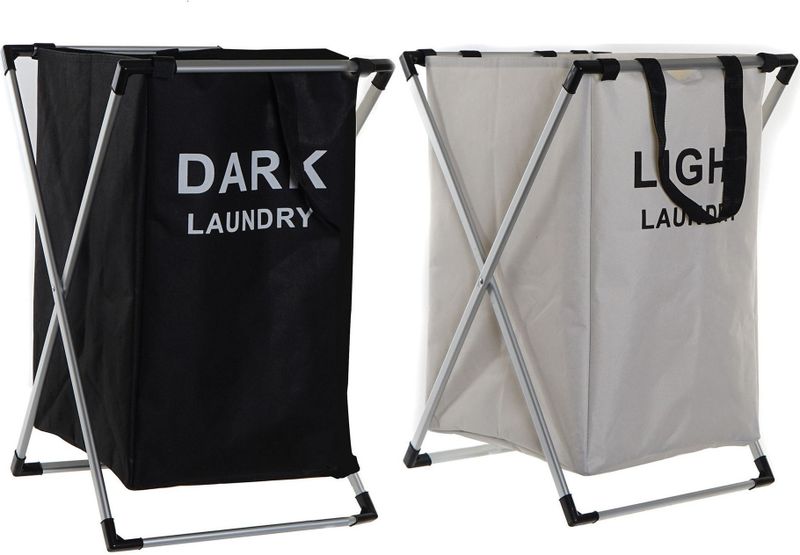 Wasmanden set - Light/Dark - 2x 60L compartiment - Aluminium frame - 39 x 38 x 60 cm