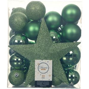 Decoris Kerstballen met piek - 33st - kunststof - mix groen - 5-6-8cm