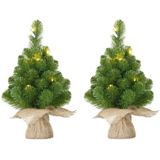 5x Mini kunst kerstboom met 15 LED lampjes 60 cm - Mini kerstboompjes