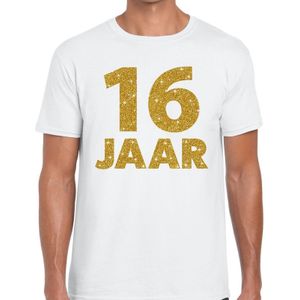16 jaar goud glitter verjaardag t-shirt wit heren -  verjaardag shirts