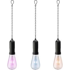 Set van 3x stuks blauwe, oranje en roze solar tuinverlichting hanglampen kunststof 20 cm