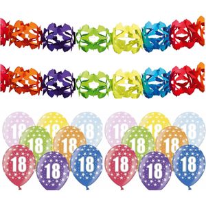 Partydeco 18 jaar feestartikelen pakket - 2x slingers en 12x ballonnen