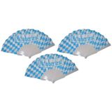 3x Beierse waaiers Oktoberfest verkleed accessoire - Bierfeest feest artikelen - Handwaaiers blauw/wit