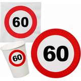 Verjaardag feestartikelen tafel dekken set 60 jaar verkeersbord/stopbord thema - 16x bordjes - 16x bekertjes - 16x servetten