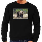 Dieren sweater met beren foto - zwart - voor heren - natuur / beer cadeau trui - kleding / sweat shirt
