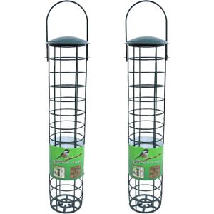 2x stuks vogel voedersilo voor vetbollen metaal groen 35 cm - Vogelvoederhuisje - Vogelvoer - Vogel voederstation