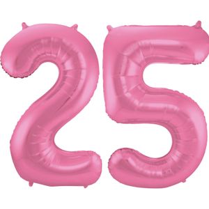 Folat Folie ballonnen - 25 jaar cijfer - glimmend roze - 86 cm - leeftijd feestartikelen verjaardag