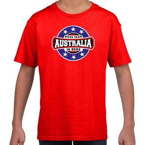 Have fear Australia is here t-shirt met sterren embleem in de kleuren van de Australische vlag - rood - kids - Australie supporter / Australisch elftal fan shirt / EK / WK / kleding