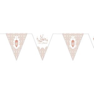 Ramadan Mubarak thema papieren vlaggenlijn/slinger wit/rose goud 3 meter - Suikerfeest/Offerfeest versieringen/decoraties