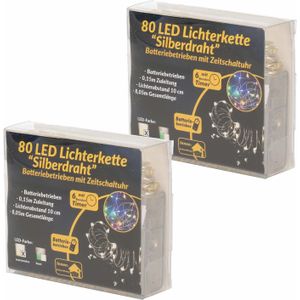 3x Draadverlichting zilver met warm witte LED lampjes 8 meter op batterijen met timer - Kerstverlichting lichtsnoeren