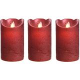 3x LED kaarsen/stompkaarsen kerst rood 12 cm flakkerend - Kerst diner tafeldecoratie - Home deco kaarsen