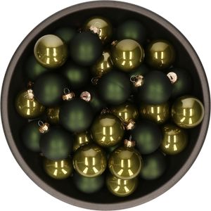 Kerstballen - glas - 36x stuks - olijf groen - 6 cm - mat en glans