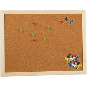 Prikbord van kurk - 40 x 30 cm - inclusief 25x gekleurde punt punaises - Kantoor/thuis - memobord