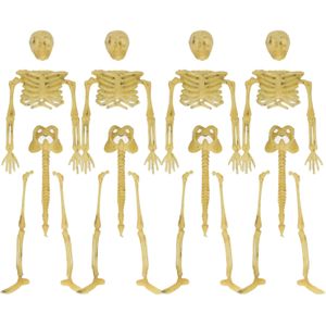 Halloween/Horror skeletjes mini - 4x - wit - H9 cm - kunststof - Versiering/decoratie skeletten