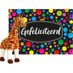 Cadeauset - A5 cadeaukaart Gefeliciteerd met giraffe knuffel - 30 cm