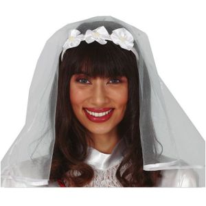 Guirca Carnaval verkleed vrijgezellenfeest - sluier op diadeem - wit - tule stof - dames - bruiloft