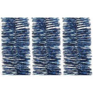 3x Kerstslinger donkerblauw 270 cm - Guirlande folie lametta - Donkerblauwe kerstboom versieringen