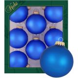Krebs kerstballen - 16x stuks - velvet blauw - glas - 7 cm - mat