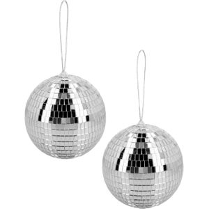 Boland Disco spiegel bal - 2x - rond - zilver - Dia 15 cm - Seventies/eighties thema versiering - Feestartikelen