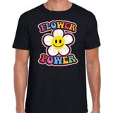 Toppers Jaren 60 Flower Power verkleed shirt zwart met emoticon bloem heren - Sixties/jaren 60 kleding