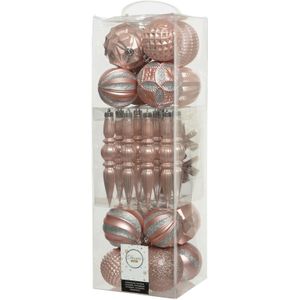 60x stuks kunststof kerstballen lichtroze mix 8 cm - Onbreekbare plastic kerstballen