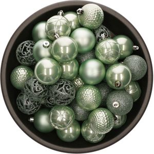 37x stuks kunststof/plastic kerstballen mintgroen (eucalyptus) 6 cm mix - Onbreekbaar - Kerstboomversiering/kerstversiering