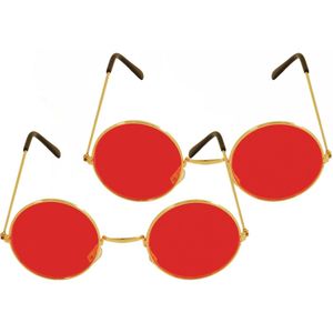 Flower power - rode - set van 2 - zonnebrillen - ronde glazen - hippie - feest