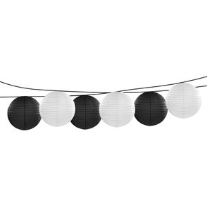 Feest/tuin versiering 6x stuks luxe bol-vorm lampionnen zwart en wit dia 35 cm