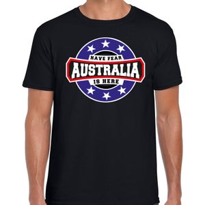 Have fear Australia is here t-shirt met sterren embleem in de kleuren van de Australische vlag - zwart - heren - Australie supporter / Australisch elftal fan shirt / EK / WK / kleding