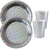 Feest wegwerp servies set - glitter - 10x bordjes / 10x bekers - zilver