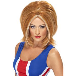 Rode 90s/Ginger Power verkleed pruik met blonde plukjes voor dames - Jaren 90 thema - Spice Girls popsterren - Damespruiken