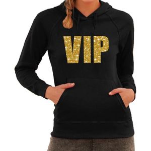 VIP goud glitter tekst hoodie zwart dames- zwarte fun sweater/trui met capuchon